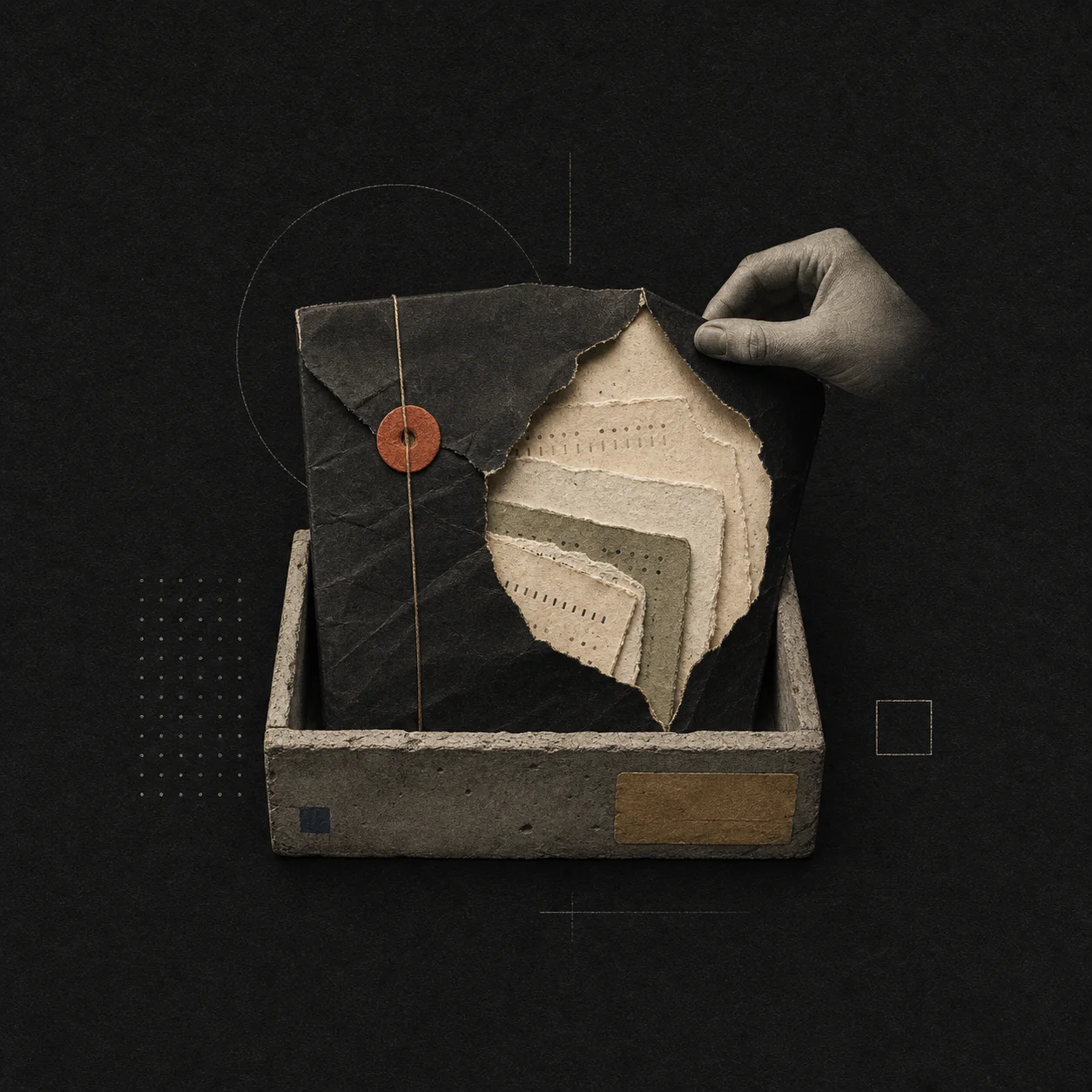 a sealed paper packet being opened layer by layer